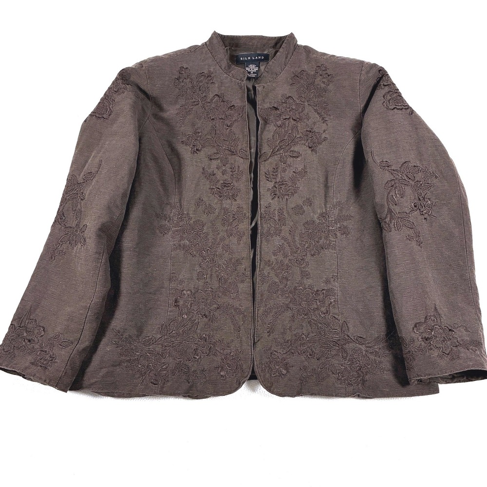 Silk Land Embroidered Silk Jacket Brown Bohemian Coastal Cowboy Cottagecore 14